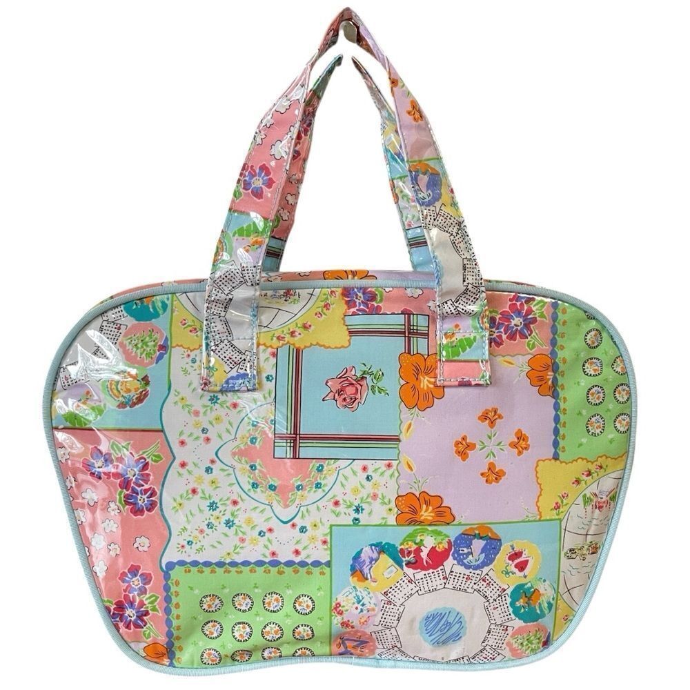 Nick & Nora Colorful Pastel Patchwork Design Cosmetic Bag Pink Blue Yellow Green